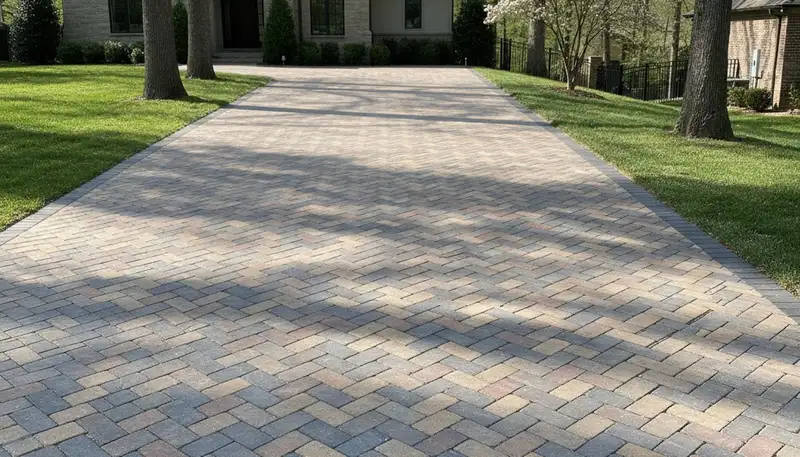 Completed interlocking paver driveway installation by professional landscapers in Nashville, TN