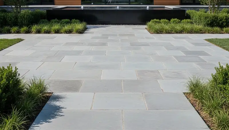 Modern large stone patio installation by Chop Chop Landscaping in Nashville, TN