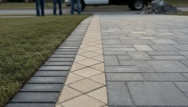 Decorative driveway paver border and edging by professional landscapers in Nashville, TN