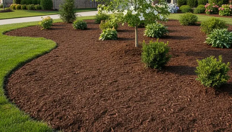 Freshly spread mulch beds with clean edges by Chop Chop Landscaping in Nashville, TN