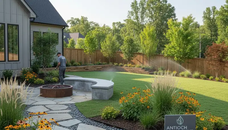Landscaping crew providing lawn care services in Nashville, TN
