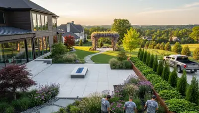 Nashville, TN landscaping crew maintaining a clean, professional lawn service property