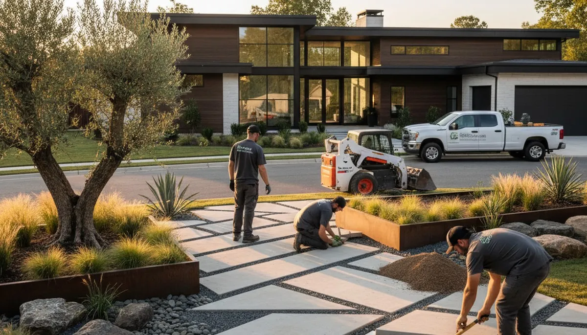 Nashville TN landscaping crew providing professional lawn maintenance for a residential property
