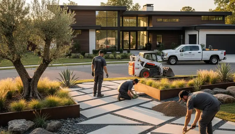 Nashville TN landscaping crew providing professional lawn maintenance for a residential property