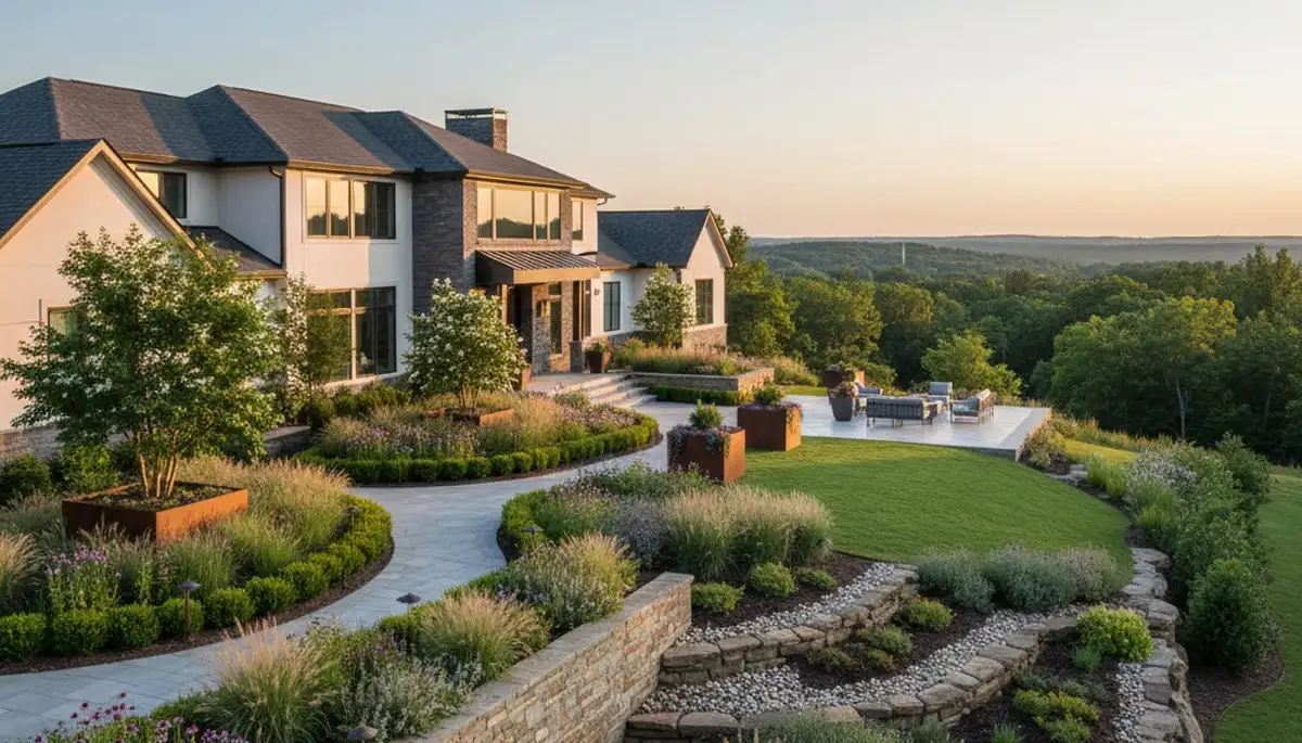 Nashville, TN landscaping crew providing professional lawn maintenance for a residential property