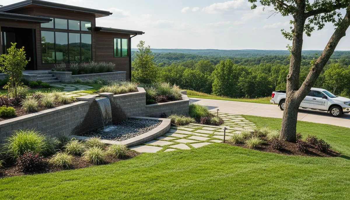 Nashville, TN landscaping crew providing professional lawn care for a residential property