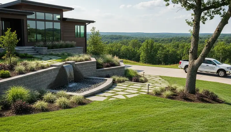 Nashville, TN landscaping crew providing professional lawn care for a residential property