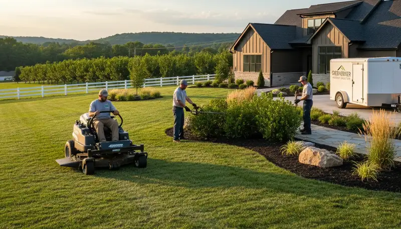 Landscaping crew providing lawn maintenance services in Nashville, TN