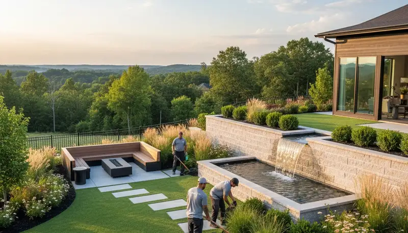 Nashville, TN landscaping crew providing professional lawn care and yard maintenance services