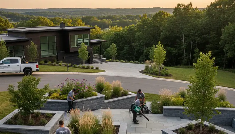 Nashville, TN landscaping team providing professional lawn care services for local properties