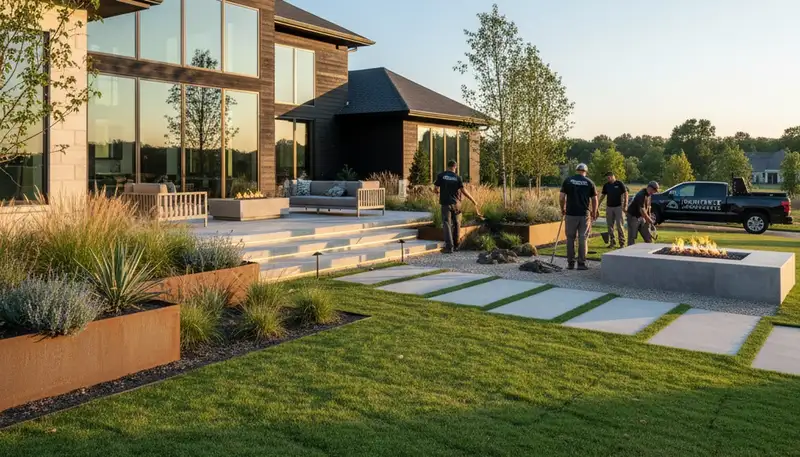 Landscaping crew providing lawn care service in Nashville, TN