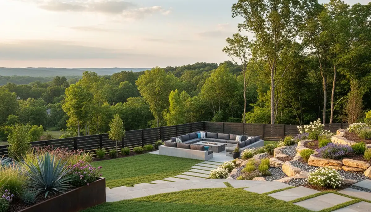 Landscape service crew in Nashville, TN performing professional lawn care for a residential property