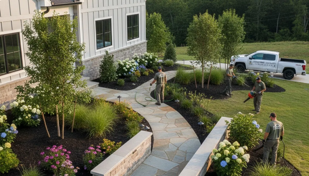 Landscaping crew providing lawn care service in Nashville, TN