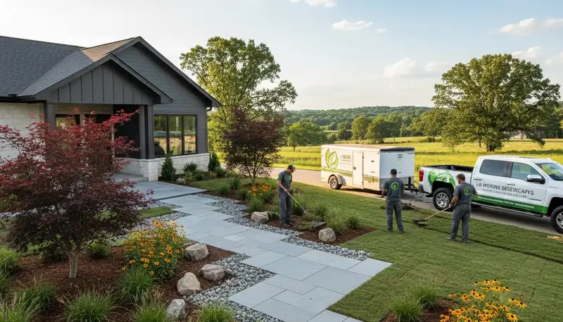 Landscaping crew providing lawn care service in Nashville, TN