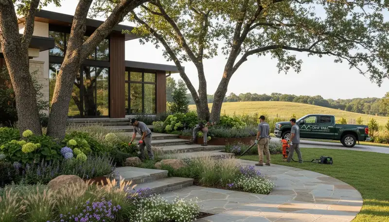 Nashville TN landscaping team providing professional lawn care for a residential property