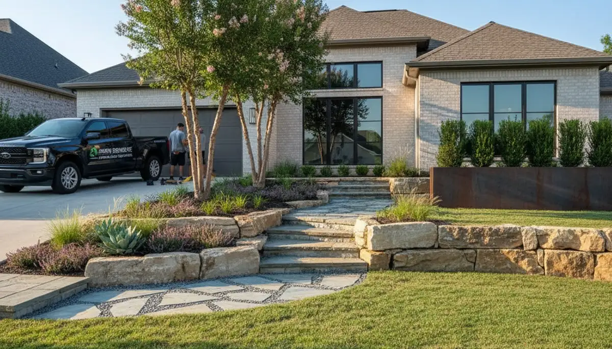 Landscaping crew serving Nashville, TN with professional lawn care and outdoor maintenance services