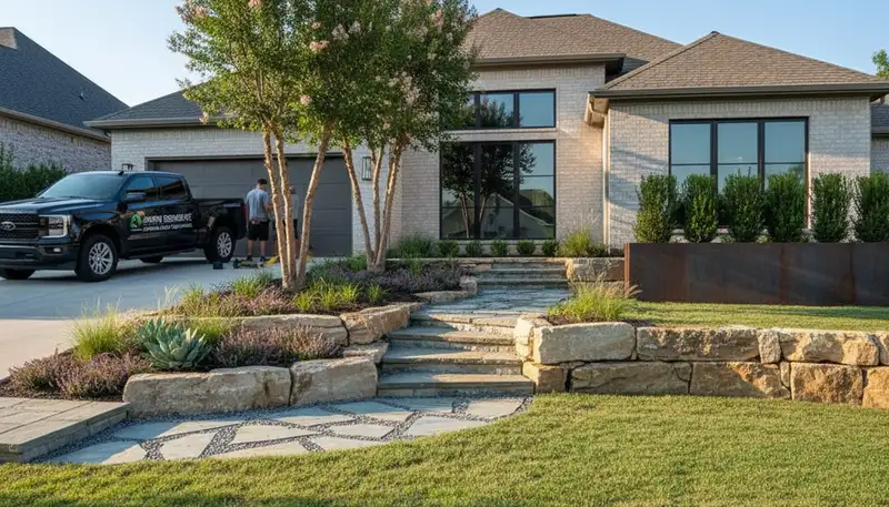 Landscaping crew serving Nashville, TN with professional lawn care and outdoor maintenance services