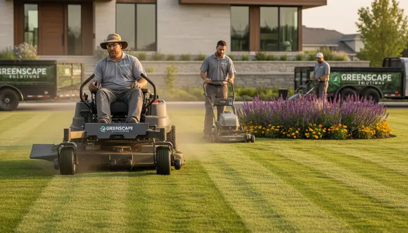 Professional lawn mowing service maintaining a neat green yard in Nashville, TN
