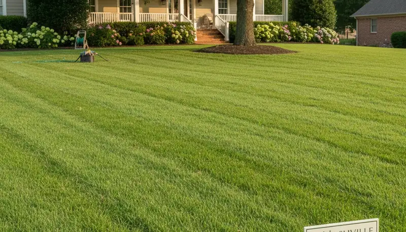 Lush green lawn in Nashville, TN showing thick turf from professional lawn care by Chop Chop Landscaping