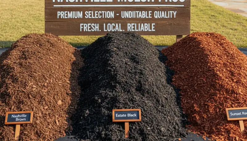 Brown, black, and red mulch color options for landscaping design in Nashville, TN