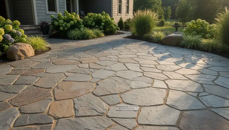 Natural flagstone patio with slate pavers by professional landscapers in Nashville, TN