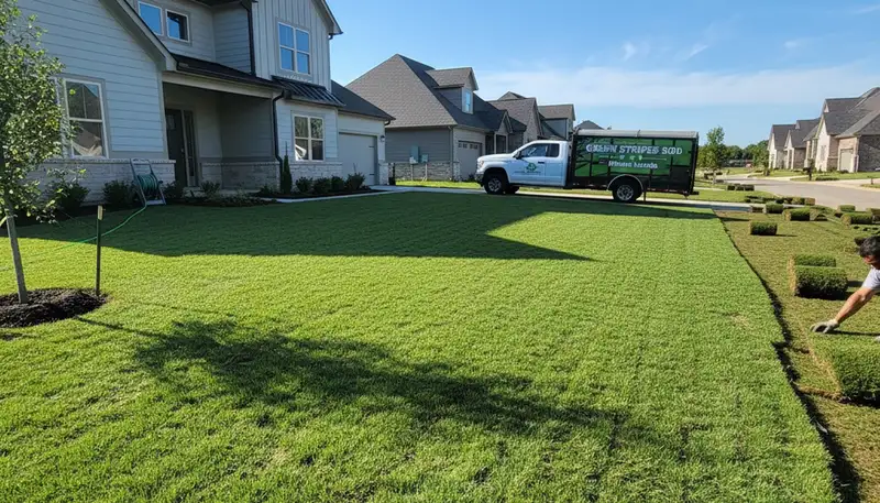 Freshly installed green sod lawn showing full coverage by Chop Chop Landscaping in Nashville, TN