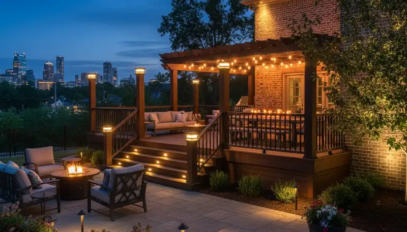 Outdoor patio and deck lighting installation by Chop Chop Landscaping in Nashville, TN