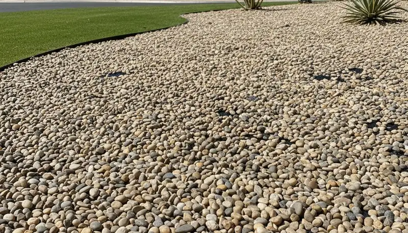 Pea gravel mulch alternative in Nashville, TN showcasing clean, low-maintenance landscaping by professionals