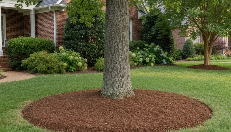 Professional tree ring mulching around tree base by Chop Chop Landscaping in Nashville, TN
