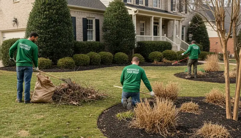 Spring yard clean up and debris removal by professional landscapers in Nashville, TN