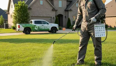 Technician performing targeted weed control treatment on Nashville, TN lawn with professional sprayer