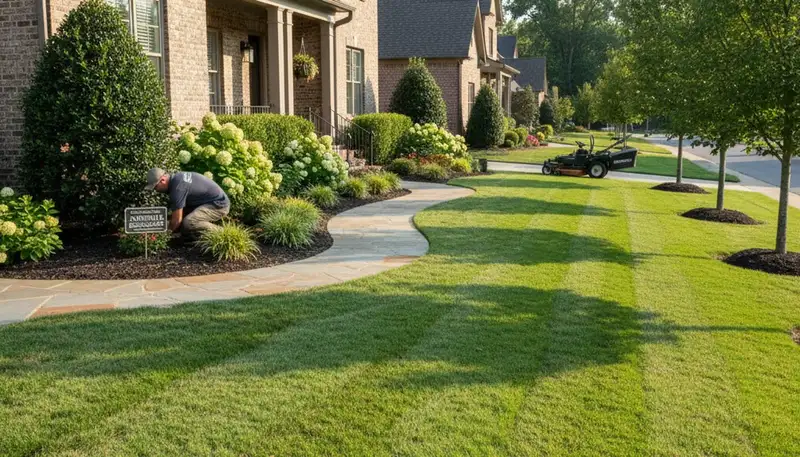 Professionally maintained residential lawn in Nashville, TN showcasing expert landscaping and clean edges